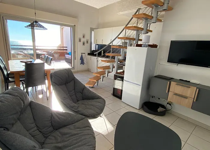 Port Leucate: T3 Duplex Climatise, 6 Pers, Face A La Mer, Parking - Fr-1-798-53 아파트